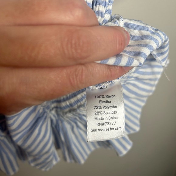 So Smocked Flutter Sleeve Top Seersucker Striped Cinch Ruffle Sleeve size Medium - Picture 10 of 11